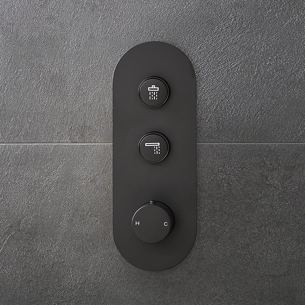 Miscelatore Termostatico per Doccia con Pulsanti Rotondi - 2 Vie - Nero - Idro