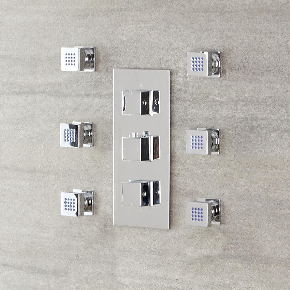 Set di 6 Idrogetti Quadrati con Fissaggio Frontale - Cromato - Kubix