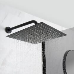 Miscelatore Doccia Manuale ad Incasso Nero Completo di Soffione Doccia Quadrato 300x300mm e Braccio Doccia - Nox