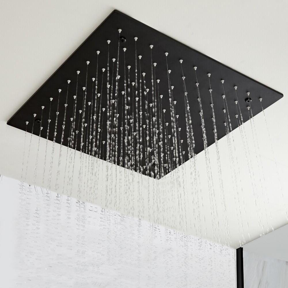 Soffione Doccia Quadrato 400mm da Soffitto a Incasso in Acciaio Inox Nero Opaco - Nox