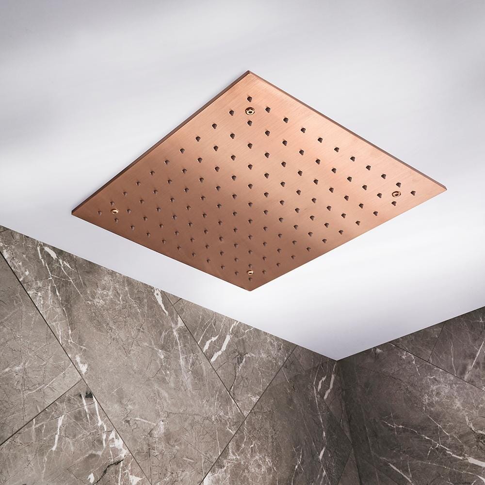 Soffione Doccia Quadrato da 400mm Moderno - Design Nascosto - Oro Rosa Spazzolato - Alara