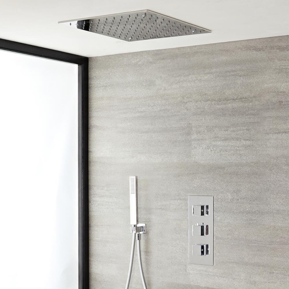 SQFKL Set doccia miscelatore per doccia a pioggia in bronzo nero e rubinetto per doccia a parete soffione 16 pollici 