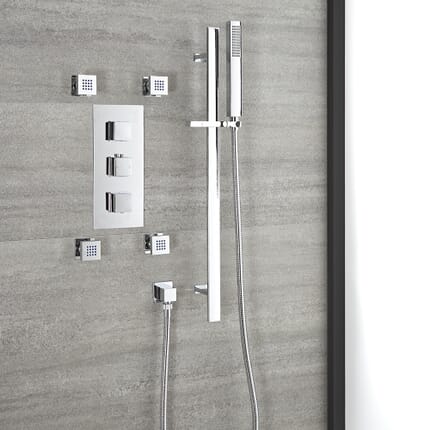 Kit Doccia Termostatico a Due Funzioni con Asta Saliscendi, Doccetta e Getti Doccia - Finitura Cromata - Kubix