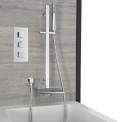 Set Doccia Termostatico Due Funzioni con Erogatore Vasca Effetto Cascata, Asta Scorrevole e Doccetta - Finitura Cromata - Kubix