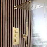 Sistema Doccia con Miscelatore Termostatico con Soffione e Doccetta (2 Vie) - Oro Satinato - Lyra