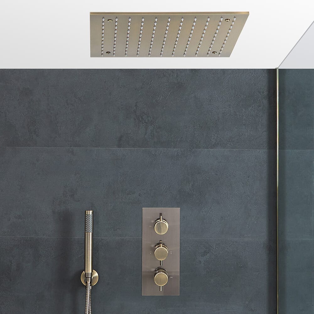 Doccia Termostatica con Soffione da Incasso e Doccetta - Ottone Spazzolato - Clarus