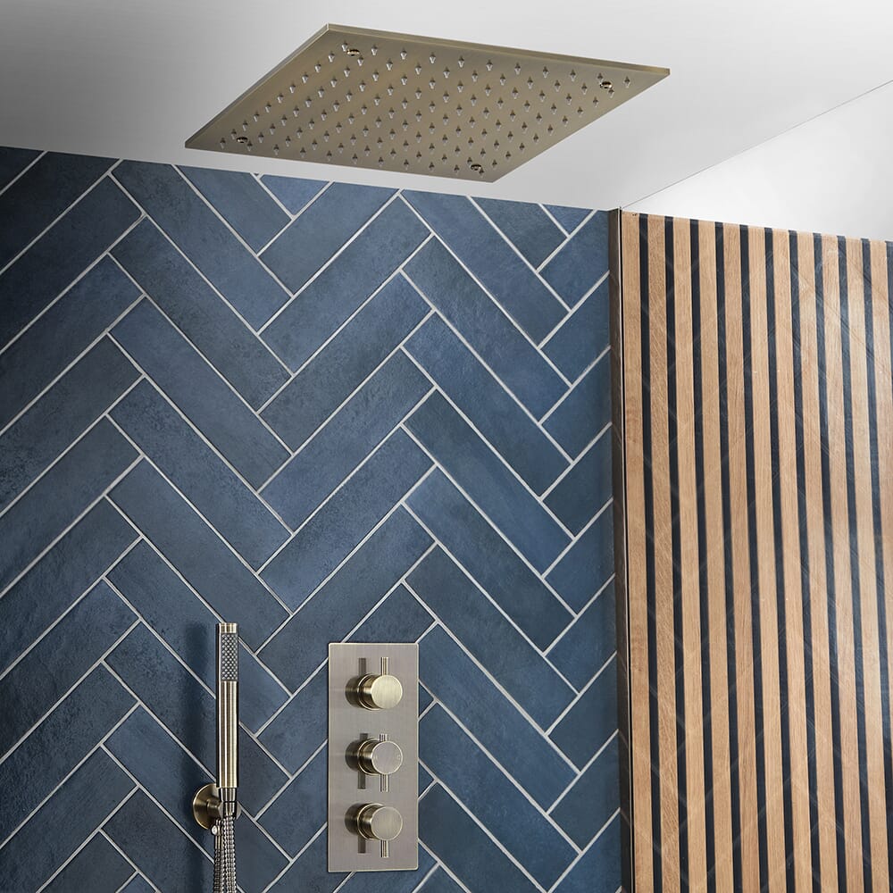 Doccia Termostatica con Soffione Doccia Incassato a Soffitto e Doccetta - Ottone Anticato (2 vie) - Alama