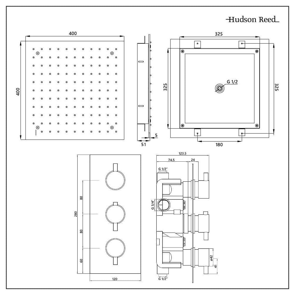 Miscelatore Doccia Manuale Incasso a 2 Vie con Soffione Doccia Incasso a Soffitto 400mm e Doccetta - Nox