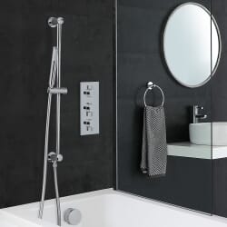 Kit Doccia Circolare Moderno Completo di Miscelatore Doccia Termostatico Cromato Triplo a 2 Vie con Erogatore per Vasca con Effetto a Cascata e Kit con Asta Saliscendi e Doccetta – Como