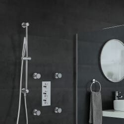 Kit Doccia Circolare Moderno Completo di Miscelatore Doccia Termostatico Triplo Cromato a 2 Vie con Asta Saliscendi con Doccetta e Idrogetti Doccia - Mirage