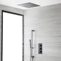 Kit Doccia con Miscelatore Termostatico Nero, Soffione Doccia da incasso, Asta Saliscendi e Doccetta – 2 Vie – Nox