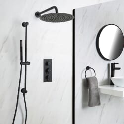 Kit Doccia con Miscelatore Termostatico Nero, Soffione Doccia, Asta Saliscendi e Doccetta – 2 Vie – Nox