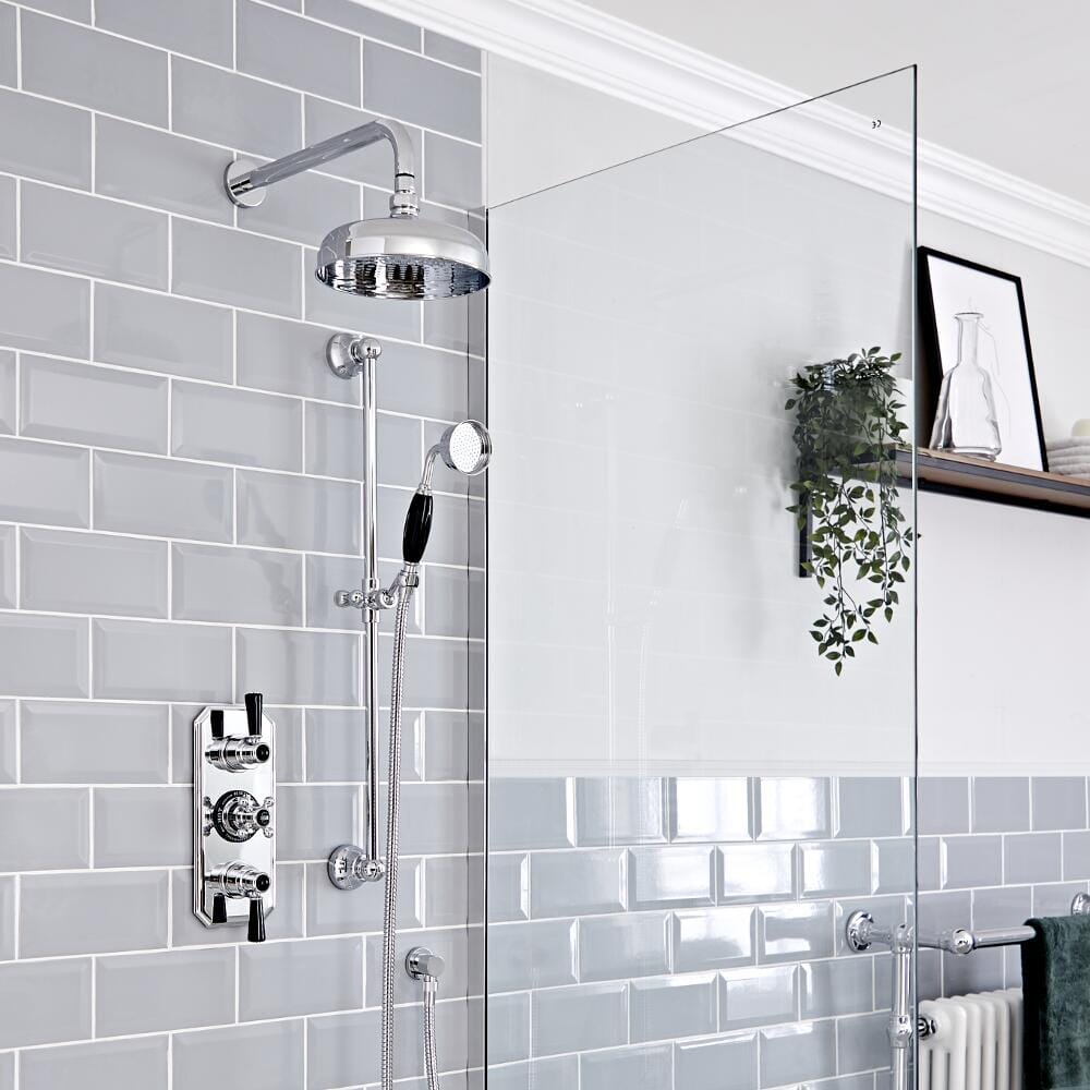 Hudson Reed Elizabeth - Miscelatore Doccia Termostatico Tradizionale da Incasso a 2 Vie con Design Triplo - Cromato e Nero
