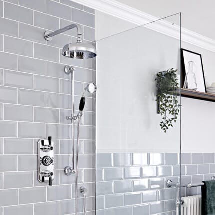 Hudson Reed Elizabeth - Miscelatore Doccia Termostatico Tradizionale da Incasso a 2 Vie con Design Triplo - Cromato e Nero
