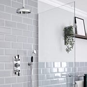 Kit Doccia Tradizionale Completo di Miscelatore Termostatico a Tre Vie con Soffione Doccia da 200mm a Parete e Doccetta - Cromato e Nero - Elizabeth