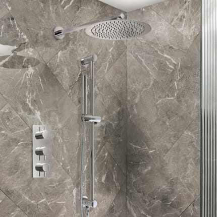 Sistema Doccia con Miscelatore Termostatico con Soffione a Parete e Asta Saliscendi con Doccetta - Scelta della finitura (2 Vie) - Otto