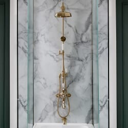 Colonna Doccia con Miscelatore Termostatico Tradizionale Triplo Esposto in Oro Satinato con Asta Saliscendi e Erogatore Vasca Murale (3 Vie) - Elizabeth