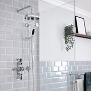 Set doccia Tradizionale con Miscelatore Termostatico Esterno, Soffione doccia da 200mm e Asta Saliscendi - Cromato e Nero - Elizabeth