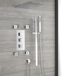 Set Doccia a Tre Funzioni con Deviatore, Soffione Doccia, Getti Doccia, Asta Saliscendi e Doccetta - Finitura Cromata - Kubix