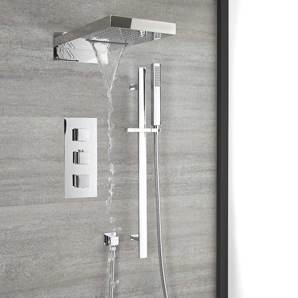 Soffione Doccia Fisso Quadrato, 20,3 Cm, A LED, Soffione Doccia A Cascata In Acciaio Al Carbonio, Soffione Regolabile Per Bagno, Soffione A Cascata Con 7 Colori Che Cambiano Accessori Per La Casa