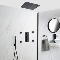 Miscelatore Doccia Termostatico Incasso a 3 Vie con Soffione Doccia Incasso a Soffitto 400mm, 4 Idrogetti e Doccetta - Nox