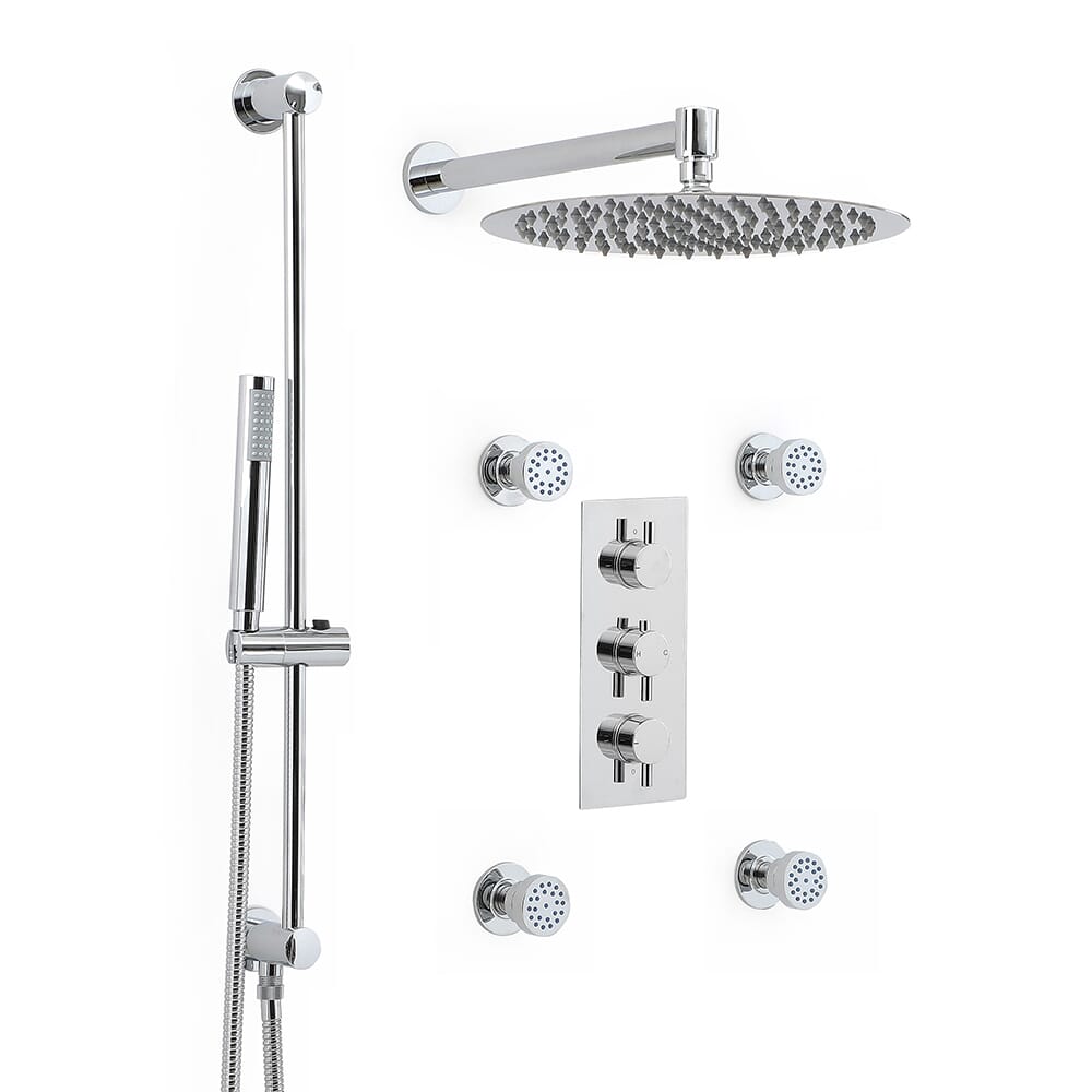 Mariner Sistema Doccia Con Termostato, Soffione Doccia In Acciaio Inox Squadrato E Logica Set Doccetta Rotondo