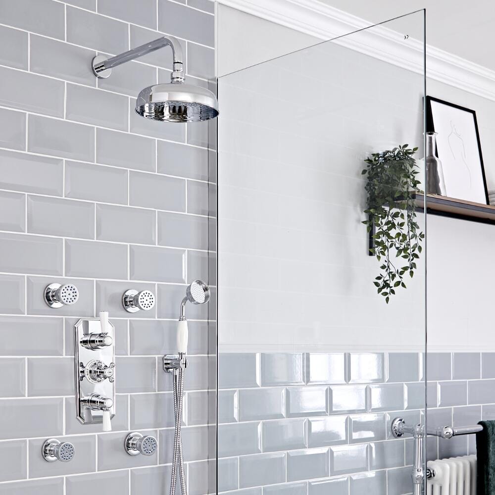 Hudson Reed Elizabeth - Miscelatore Doccia Termostatico Tradizionale da Incasso a 3 Vie con Design Triplo  - Cromato e Bianco