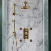 Colonna Doccia con Miscelatore Termostatico Tradizionale in Oro Satinato con Deviatore, Soffione eIdrogetti (3 Vie) - Elizabeth