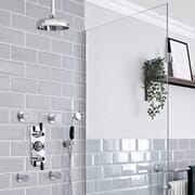 Set Doccia Tradizionale con Miscelatore Termostatico con Deviatore, Soffione a Soffitto da 200mm, Doccetta e Idrogetti - Cromato e Nero - Elizabeth