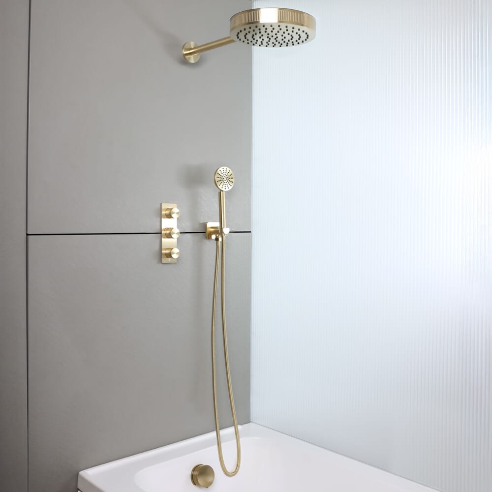 Sistema Doccia con Miscelatore Termostatico con Deviatore, Soffione, Doccetta e Riempimento Vasca con Troppopieno (3 Vie) - Scelta di Finiture - Lune