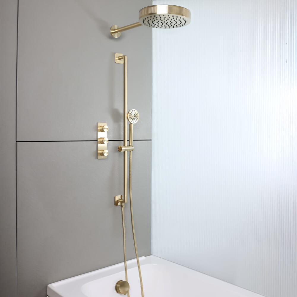 Colonna Doccia con Miscelatore Termostatico con Deviatore, Soffione, Riempimento Vasca con Troppopieno e Asta Saliscendi con Doccetta (3 Vie) - Scelta di Finiture - Lune