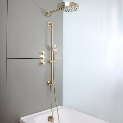 Colonna Doccia con Miscelatore Termostatico con Deviatore, Soffione, Riempimento Vasca con Troppopieno e Asta Saliscendi con Doccetta (3 Vie) - Scelta di Finiture - Lune