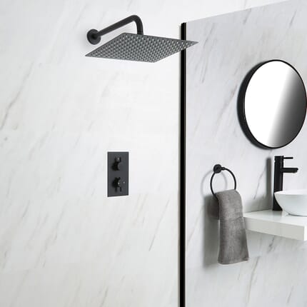 Miscelatore Doccia ad Incasso Nero ad 1 Via Completo di Soffione Doccia Quadrato 300x300mm e Braccio Doccia - Nox