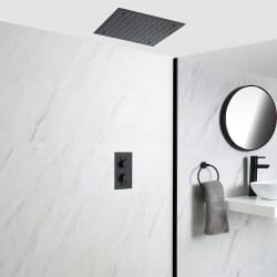 Miscelatore Doccia Termostatico Incasso Doppio ad 1 Via con Soffione Doccia Incasso a Soffitto 400mm - Nox