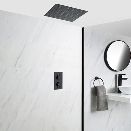 Miscelatore Doccia Termostatico Incasso Doppio ad 1 Via con Soffione Doccia Incasso a Soffitto 400mm - Nox