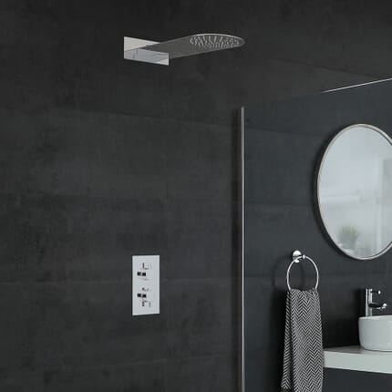 Kit Doccia Circolare Moderno Completo di Miscelatore Doccia Termostatico Cromato ad 1 Via con Soffione Doccia Sottile Fisso Quadrato - Como