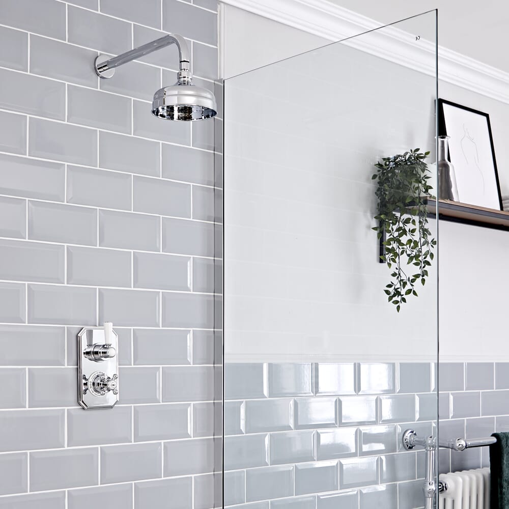 Doccia Termostatica Tradizionale (1 Via) con Soffione Rotondo Murale da 150mm - Cromato & Bianco - Elizabeth