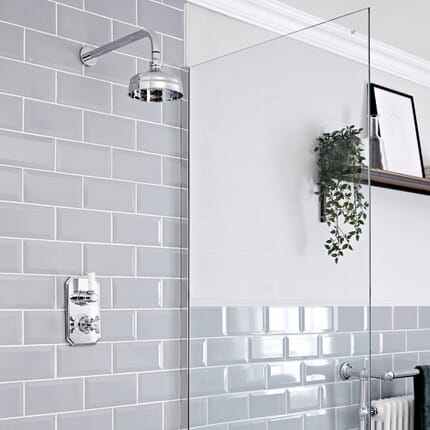 Doccia Termostatica Tradizionale (1 Via) con Soffione Rotondo Murale da 150mm - Cromato & Bianco - Elizabeth