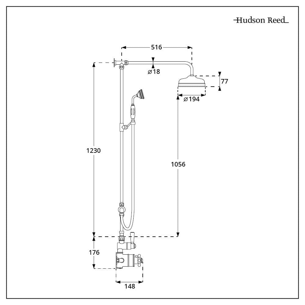 Hudson Reed Elizabeth - Colonna Doccia Tradizionale con Asta Saliscendi e Miscelatore Termostatico Esterno a 2 Vie con Soffione Doccia e Doccetta - Rame Satinato