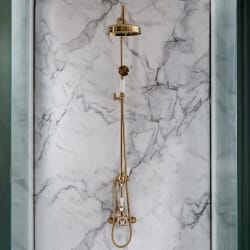 Colonna Doccia con Miscelatore Termostatico Doppio Esposto in Oro Satinato con Asta Saliscendi (2 Vie) - Elizabeth