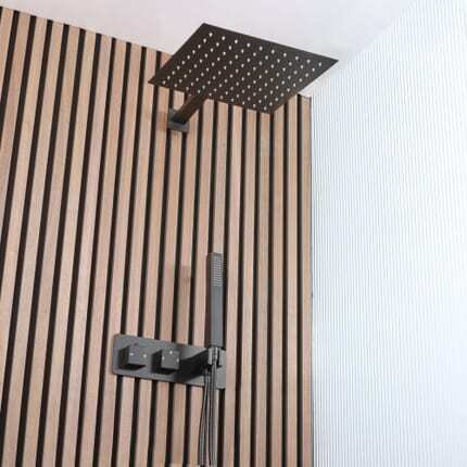 Miscelatore Doccia Termostatico con Deviatore, Soffione da 300mm e Doccetta (2 Vie) - Nero - Preto