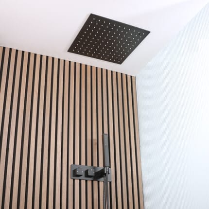 Sistema Doccia con Miscelatore Termostatico con Deviatore, Soffione da Incasso da 400mm e Doccetta (2 Vie) - Nero - Preto