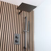 Sistema Doccia con Miscelatore Termostatico con Deviatore, Soffione da 300mm e Asta Saliscendi con Doccetta (2 Vie) - Nero - Preto