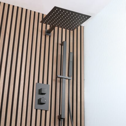 Sistema Doccia con Miscelatore Termostatico con Deviatore, Soffione da 300mm e Asta Saliscendi con Doccetta (2 Vie) - Nero - Preto