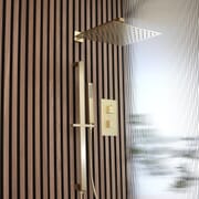 Miscelatore Doccia Termostatico con Deviatore, Soffione da 300mm e Asta Saliscendi con Doccetta (2 Vie) - Oro Satinato - Lyra