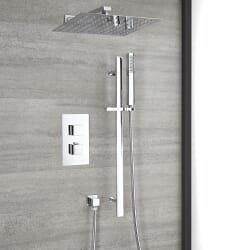 Set Doccia Termostatico a Due Funzioni con Deviatore, Asta Saliscendi, Doccetta e Soffione Doccia - Finitura Cromata - Kubix
