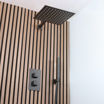 Sistema Doccia con Miscelatore Termostatico con Deviatore, Soffione da 300mm e Doccetta (2 Vie) - Nero - Preto