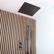 Sistema Doccia con Miscelatore Termostatico con Deviatore, Soffione da Incasso da 400mm e Asta Saliscendi con Doccetta (2 Vie) - Nero - Preto