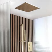 Sistema Doccia con Miscelatore Termostatico con Deviatore, Soffione da Incasso da 400mm e Asta Saliscendi con Doccetta (2 Vie) - Oro Satinato - Lyra