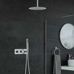 Miscelatore Doccia Incasso Quadrato a 2 Vie con Deviatore Integrato con Soffione 300mm, Braccio a Soffitto e Doccetta Design Circolare - Mirage